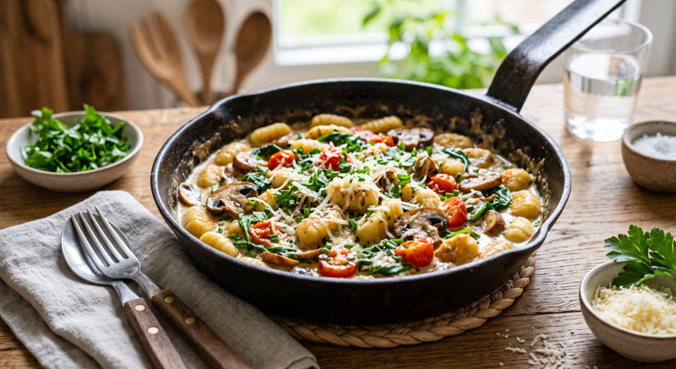 Cremige Gnocchi-Champignon-Pfanne