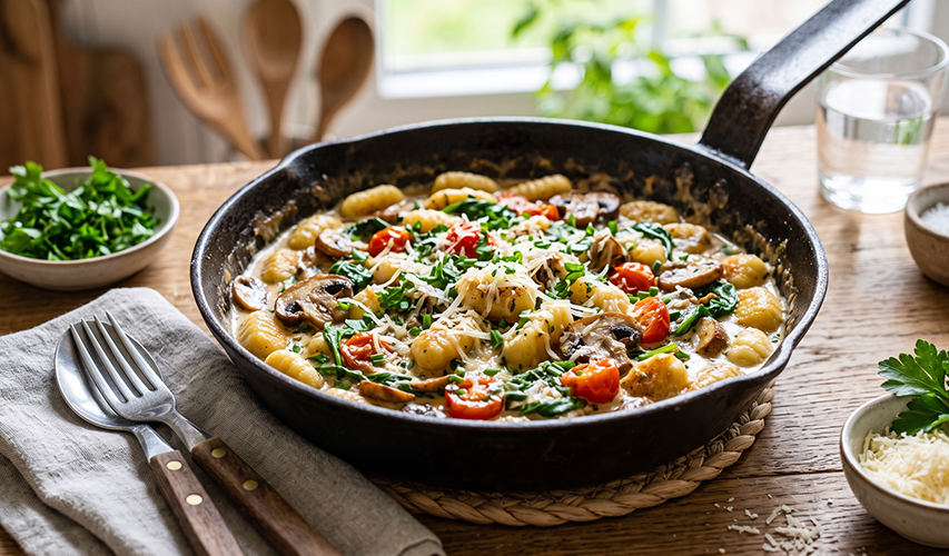 Cremige Gnocchi-Champignon-Pfanne